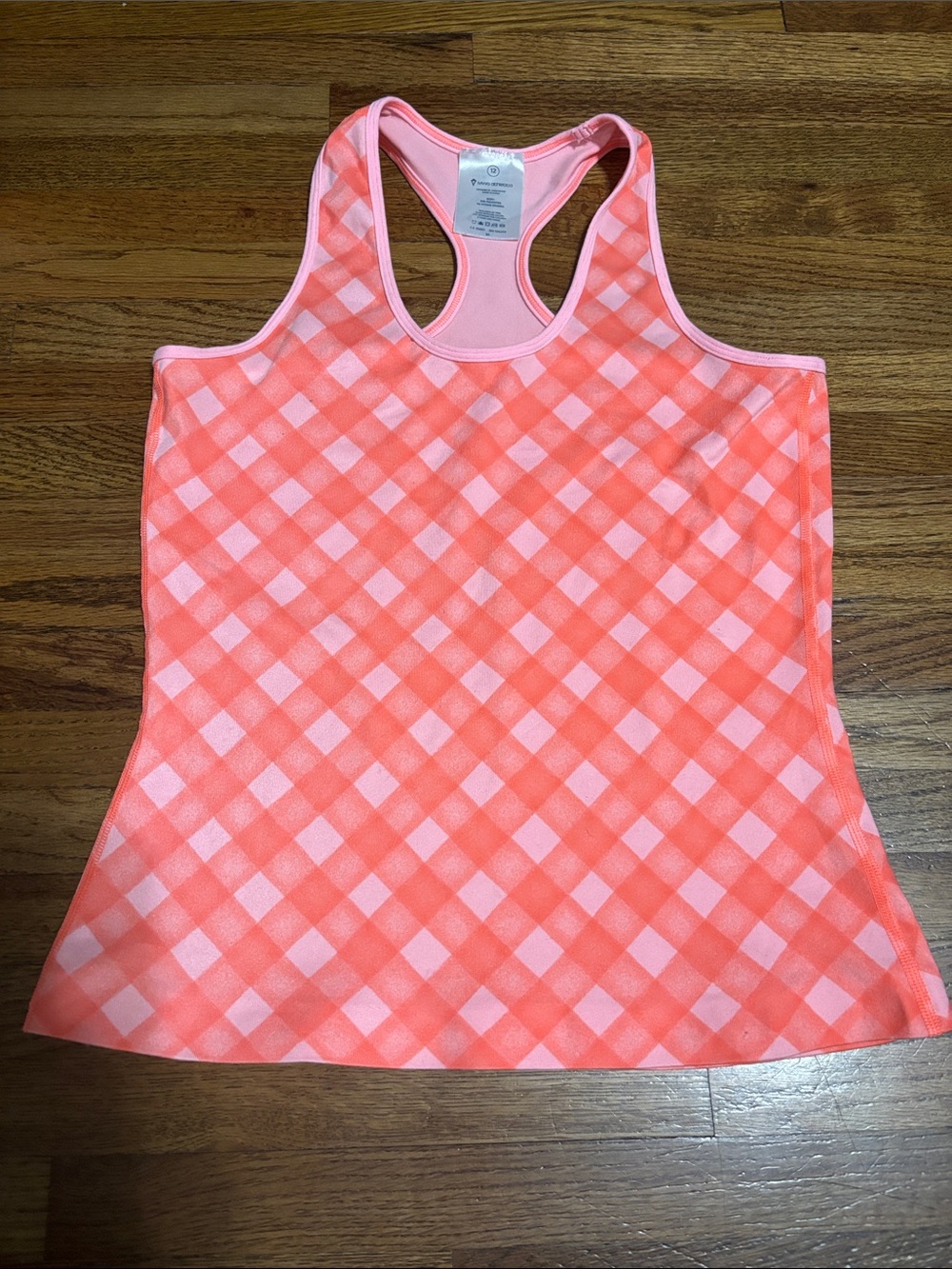 Ivivva girls orange/pink checkered racerback tank top